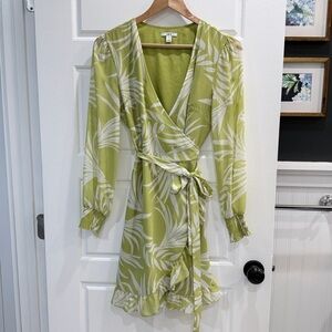 Bar III Tropical Palm Wrap Dress Small
